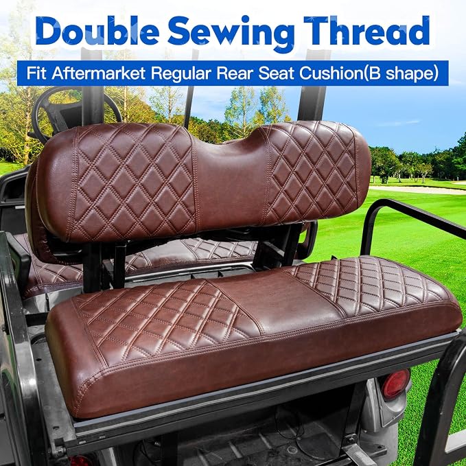 NOKINS Golf Cart Seat Covers 4 Piece Fits Club Car DS 2000.5-Up | Front and Rear Seat Vinyl Covers, Golf Cart Accessories, No Staples(Brown Brown 8438) - Image 3