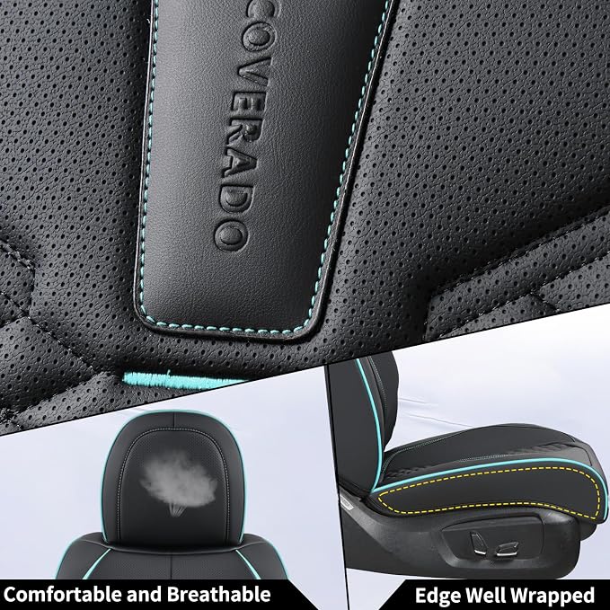Coverado Leather Seat Covers, Car Seat Covers Full Set, Nappa Leather Seat Covers for Cars, Car Seat Protector Waterproof, Black Car Seat Cover, Universal Seat Cover Fit for Most Cars(Black&Blue) - Image 5