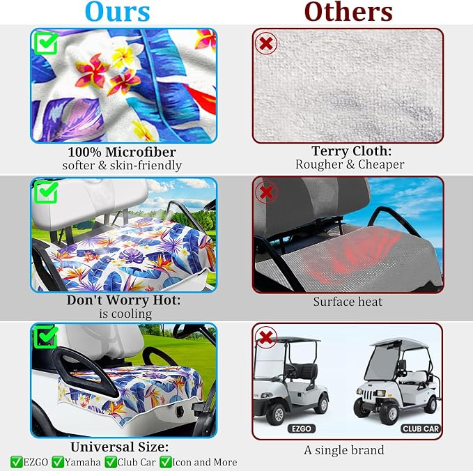 ENYORSE Golf Cart Seat Covers, Tropical Floral Seat Towel Blanket, Soft Breathable Microfiber, Keeps Seats Cool & Comfortable, 51”x31”, Fits 2 & 4 Passenger EZGO, Yamaha,Club Car Carts - Image 3