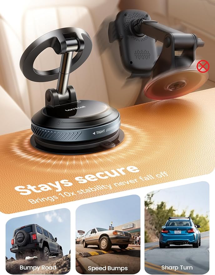 Lamicall Car Phone Holder for Magsafe Dashboard Windshield Nano Gel Vacuum | 20X Magnetic Phone Holders for Your Car 360° Suction Cup Phone Mount for iPhone 17 16 15 14 13 12 Pro Max Gift Truck Black - Image 3