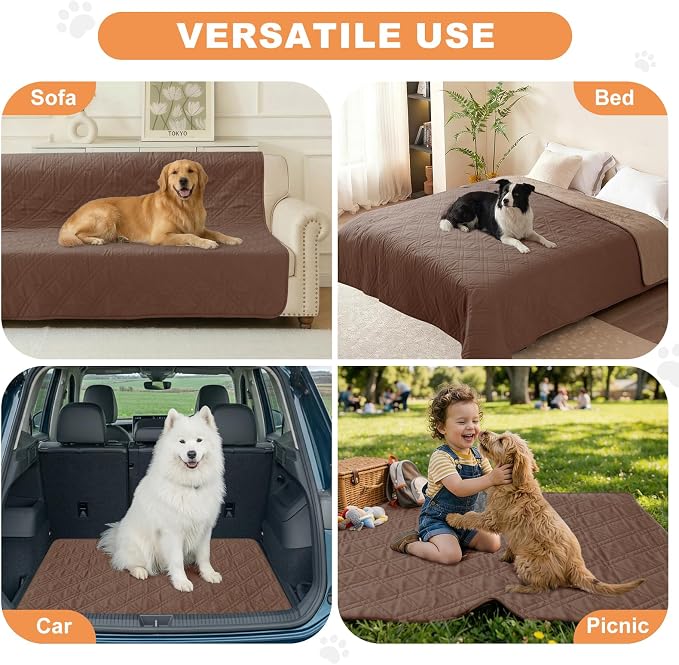 100% Waterproof Washable Dog Blanket, Dark Brown+Taupe, 52"x82" | 7-Layer Reversible Couch Covers for Dogs Met for Sofa Furniture Car Camping - Image 4