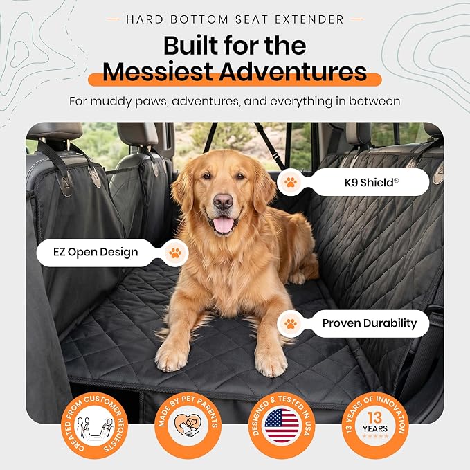 4Knines Back Seat Extender for Dogs Hard Bottom w/EZ Door Guard Black XL | K9-Shield Waterproof Layer, Easy Open Door Guards, Seat Belt Access, and Non-Slip Layer, Heavy Duty Materials - Image 2