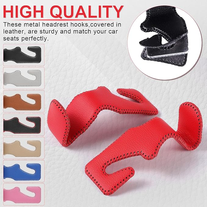 LivTee Red Superior Leather Car Seat Back Headrest Hook, Auto Seat Hook Hangers Interior Accessories for Purse Coats Umbrellas Grocery Bags Handbag, 2-Pack - Image 5