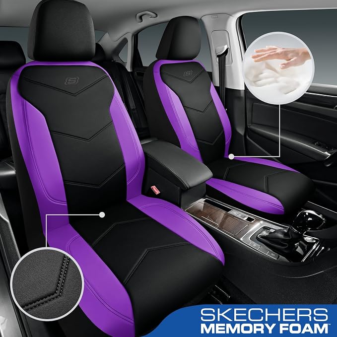 Skechers Memory Foam Seat Covers,Leather Car Seat Covers, Ultimate Comfort & Support Seat Covers Full Sets Airbag Compatible, Automotive Universal Fit Most for SUVs, Vans, Sedans, Cars, Trucks,Purple - Image 2