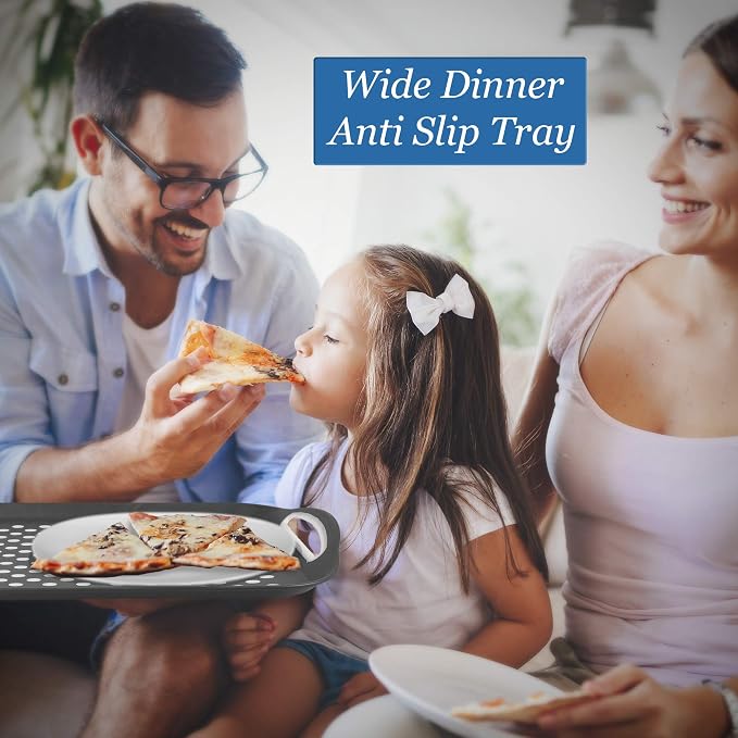 Food Trays for Eating on Couch - 2 Pack - Non Slip Dinner Trays for Eating Set of 2 Non Slip Serving Tray and Food Tray with Handles (Black & White) - Image 2