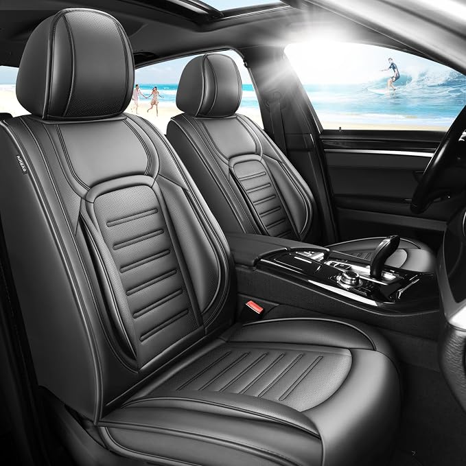 Fit Tundra Car Seat Covers for Toyota Tundra 2007-2025 2026 -Premium Leather, Waterproof，Breathable，All-Weather Seat Cushion Protecto & Airbag Compatible, Full Set Black by Unknown
