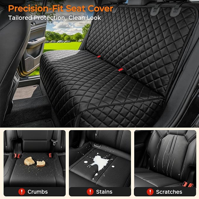 URPOWER Dog Car Seat Cover for Back Seat, Waterproof Car Seat Protector | Non-Slip, Scratch-Resistant, Machine-Washable Rear Bench Seat Cover - Image 2