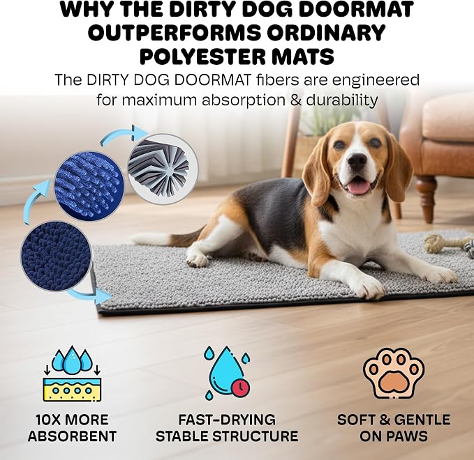 Dog Gone Smart Dirty Dog Doormat - Super Absorbent Polyamide Rug Pulls in Moisture & Dirt - Fast Drying for Clean Floors, Non-Slip, Machine Washable Mat for Muddy Paws - Grey, 23 x 16 Inches - Image 3