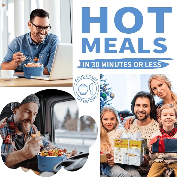 Electric Lunch Box, 32 oz Portable Food Warmer Heater, Lunch Warmer Portable for Work/Office/Car/Travel 12V/24V/110V 3-in-1, Warming Soup & Meal, Spill-Free, Men & Women's Gifts, Blue - Image 2
