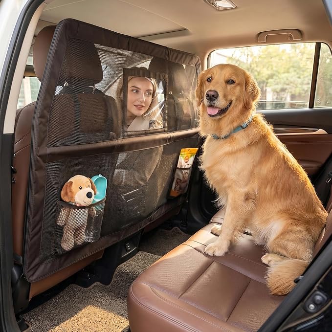 Loyala Dog Car Barriers for SUVs Trucks Cars Adjustable Dog Car Divider Pet Car Barrier for Back Seat Pet Barrier Universal-Fit Safety Travel Accessory 50" W x 56" W x 32" H by Loyala