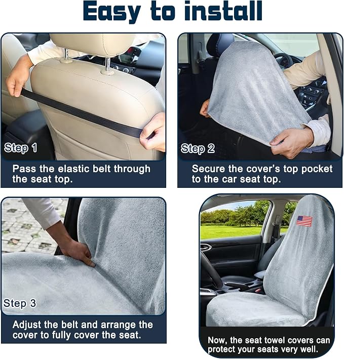Car Seat Towel Cover, Sweat-Proof & Absorbent Microfiber Seat Protector for Gym, Workout & Beach, Universal Fit for Most Cars, SUVs & Trucks, 59"x29", Silver Gray Flag (2-Pack) - Image 8