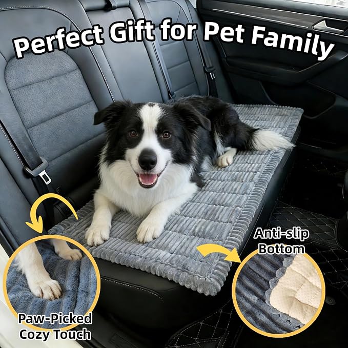 Soft Plush Dog Car Seat Cover & Sofa Protector, Non-Slip Mat (23.6''×70'') | Ailidso Soft plush travel seat protector for backseat or sofa. Non-slip bottom, machine washable, includes storage bag (Grey) - Image 6
