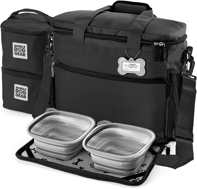 Mobile Dog Gear, Week Away Dog Travel Bag for Medium and Large Dogs, Includes Lined Food Carriers and 2 Collapsible Dog Bowl, Black by MobileDogGear