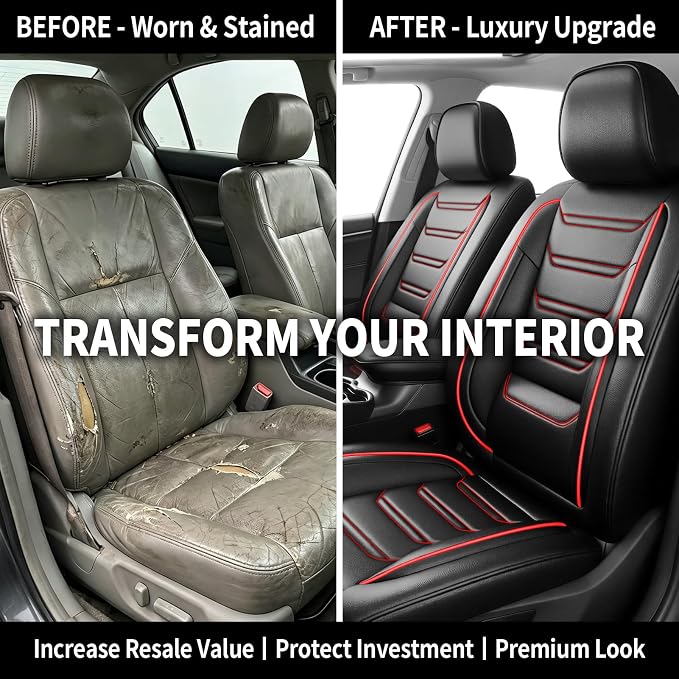 Fit Ioniq Seat Covers Custom Fit for Hyundai Ioniq 2017-2026, Front Pair | Premium Leather Full Coverage Protectors, Waterproof, Breathable, Scratch Resistant, Easy Wipe, Airbag Compatible, RedTrim - Image 3