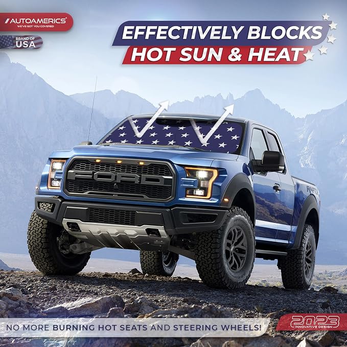 Autoamerics Truck Windshield Sun Shade with Storage Pouch & Anti-Slip Dash Pad - Foldable USA Stars Flag Design - Fits Most SUVs & Trucks - Blocks UV Rays and Keeps Car Cool | X-Large (66 x 36 inches) - Image 3