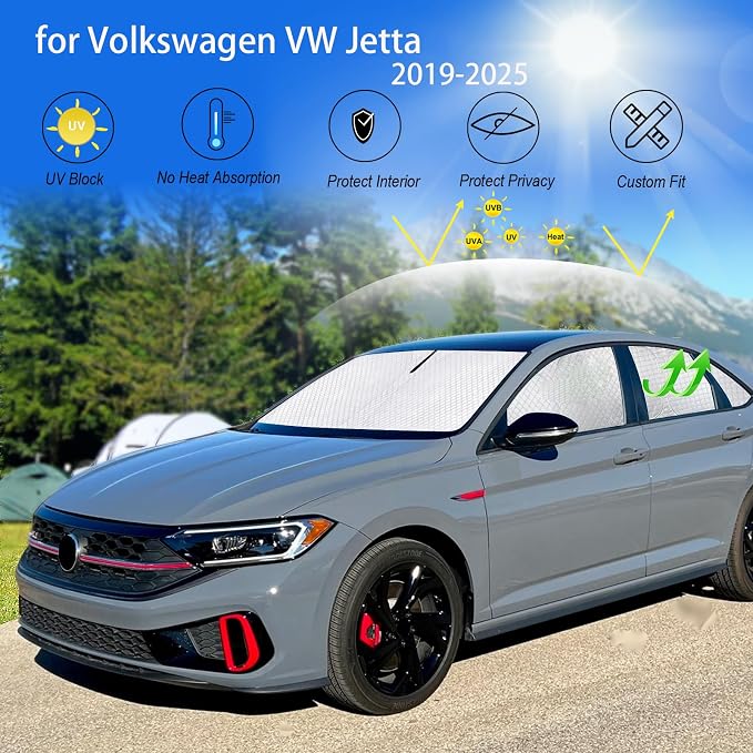 KMF 7pcs Sun Shades for Volkswagen Jetta 2019-2025 Accessories, Custom Fit VW Jetta Windshield Sunshade Car Window Covers for Side Rear, UV Block and Blackout Privacy for Camping - Image 5
