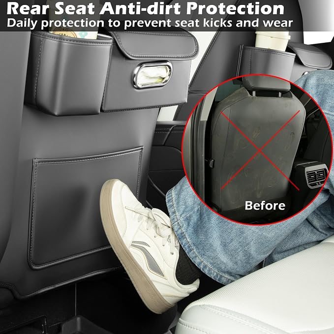 TOPABYTE Seat Back Kick Protector Organizer for Tesla Model Y Model 3 | Backseat Kick Mats with Storage Pockets for Model Y Juniper Model 3 Highland Tissue Holder Rear Passenger Organization, Black - Image 5