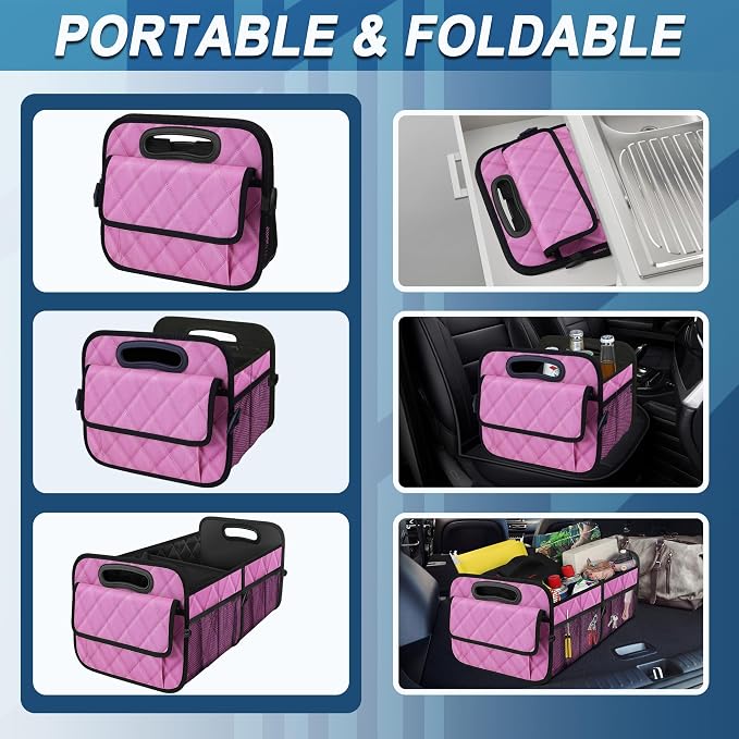 Deosk Car Trunk Organizer for SUV, Car Organizers and Storage with Reinforced Handles, Car Accessories for Women/Men 50L Waterproof Polyester Trunk Organizer(Medium,Pink) - Image 4