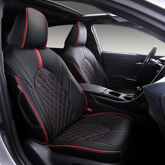 Custom Fit Camry Seat Covers for 2018-2024 Toyota Camry Gas - Black+Red | Waterproof Faux Leather Full Coverage, Car Seat Protectors Full Set, Fit Toyota Camry LE SE SE Nightshade, Airbag Compatible by Ourplot