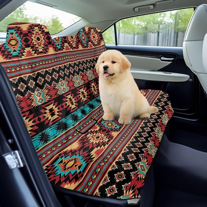 Aztec American Tribal Geometry Pattern Car Seat Covers for Back Seat Cover, Waterproof Rear Bench Towel Seat Covers Heavy Duty Non Slip Back Seat Cover for Dogs - Image 3