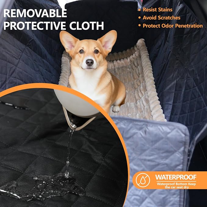 Dog Car Seat Cover 2 Piece Seat Waterproof Hammock and Brown Cover | Scratch Proof Nonslip Back Seat Pet Bed Mat for Travel Durable Soft Back Seat Covers for Cars Trucks and SUVs - Image 3