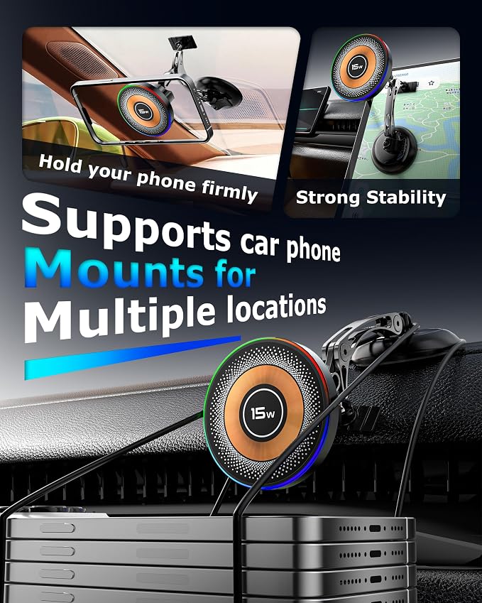 ZBF Magnetic Wireless Charging Car Phone Holder with 15W Fast Charging & Strong Vacuum Suction, 360° Rotatable Dashboard & Windshield Mount for Magsafe iPhone 17/16/15/14/13 Android Galaxy S24/S23/S22 - Image 7