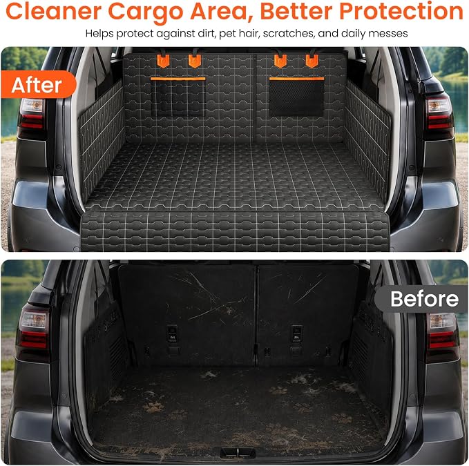 IJVAE SUV Cargo Liner for Dogs, Waterproof Dog Trunk Cover with Bumper Flap Protector, Pet Cargo Mat for SUVs Sedans Vans, Non-Slip Scratchproof Dog Seat Cover，Large Size Universal Fit, Black - Image 4