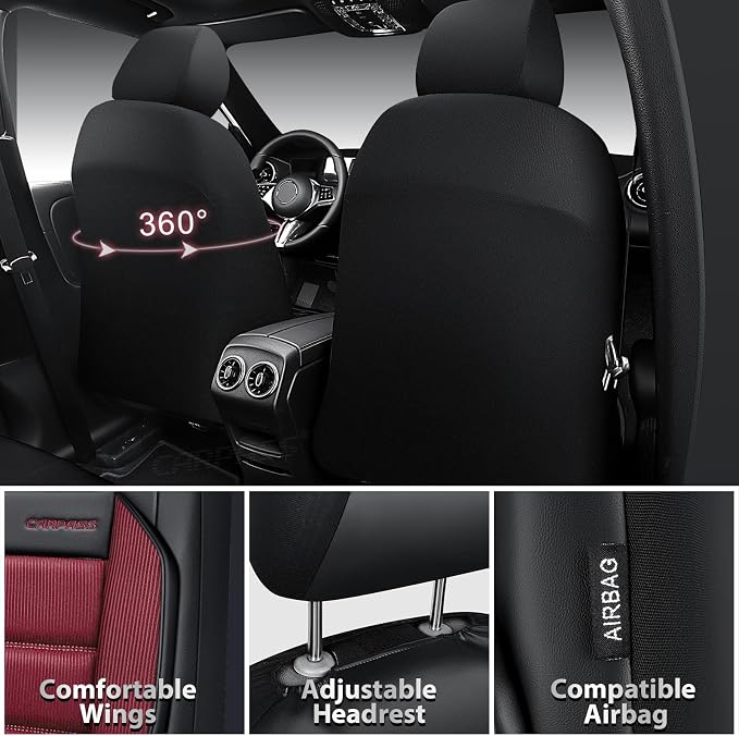 CAR PASS Memory Foam Seat Covers Front, Airy Cool Mesh Thick Car Seat Covers, Leather Car Seat Covers Front Seats Airbag Compatible, Universal Automotive Comfort for Most Cars, Trucks, SUV, Burgundy - Image 3