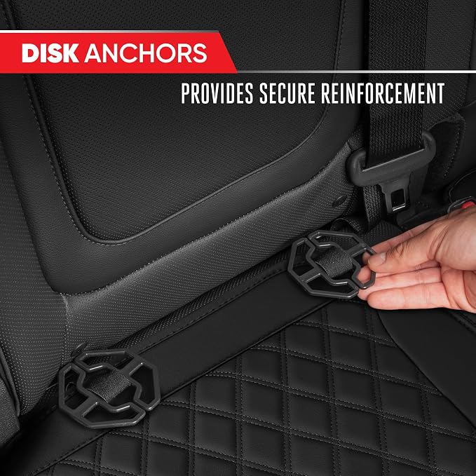 Motor Trend Rear Seat Cushion - Black Diamond Stitched Faux Leather Rear Seat Cover for Cars, Trucks, SUVs - Padded, Waterproof, Non-Slip Back Seat Cover with Storage Pockets - Image 8