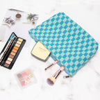 Checkered Makeup Bag for Purse, Small Flat Cosmetic Pouch,Lake Blue | Cute Zipper Makeup Organizer for Women, Travel Essentials, Toiletries, Makeup Brushes, Beauty Accessories&Bridesmaid Gifts - Image 4