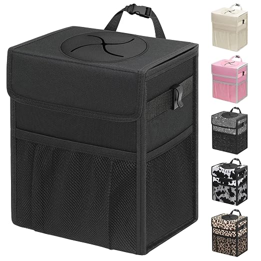 Capolo Car Trash Can with Lid, Leakproof Car Garbage Can Car Trash Bag | Waterproof, Trash Can for Car, 3 Mesh Pockets, Mini Hanging Vehicle Car Trash Bin, for Back/Front Seat (Black,3 Gal) by Capolo