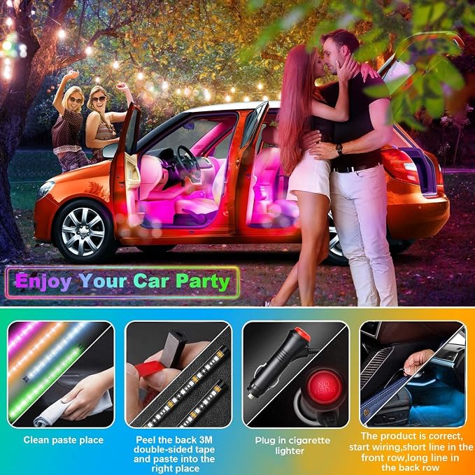 EJ's SUPER CAR 4PCS 48 LED Car Interior Lights, RGB Under Dash Lighting Kit | 12V Car Charger, Wireless Remote, Waterproof Multicolor LED Strips with Multi-Mode Change for Car Interior - Image 4