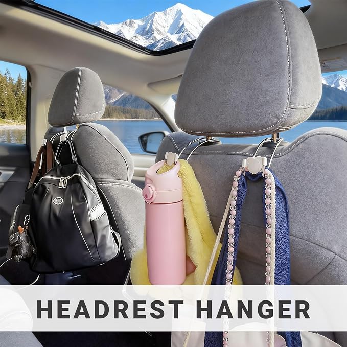 Heavy Duty Car Seat Hooks for Purse & Backpack, 2 Pack Metal | Holds 20 lbs per hook. For car headrests, home doors, office cabinets. Hangs coats, hats, bags with protective cover - Image 2