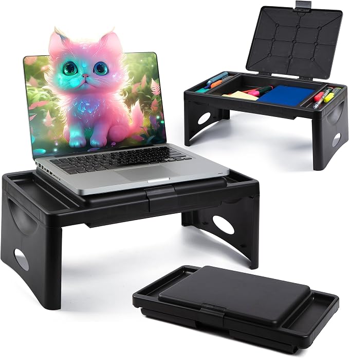 Loddie Doddie Lap Desk, Folding Desk, Bed Table, Black, 9.75"x12" | Built-In Storage with 2 Trays & Pocket, Bed Desk, Easy 2 lb Carry, Car Seat Tray for Travel, Portable Desk, Tucks Under Bed - Image 2