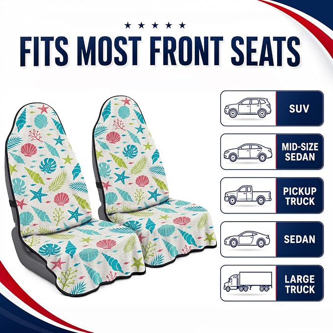 Car Seat Towel Cover 2 Pack for Front Seats, Sweat Absorbent Car Seat Protector with Non-Slip Backing, Waterproof Towel Car Seat Covers for Runners, Gym, Swimming, Beach, Coastal Seashell - Image 6