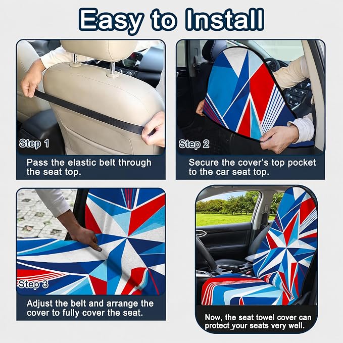 Car Seat Towel Cover for Front Seat, 1Pc Sweat Absorbent Car Seat Protector with Non-Slip Backing, Waterproof Towel Car Seat Cover for Runners, Gym, Swimming, Beach, Pets, Patchwork Flag - Image 9