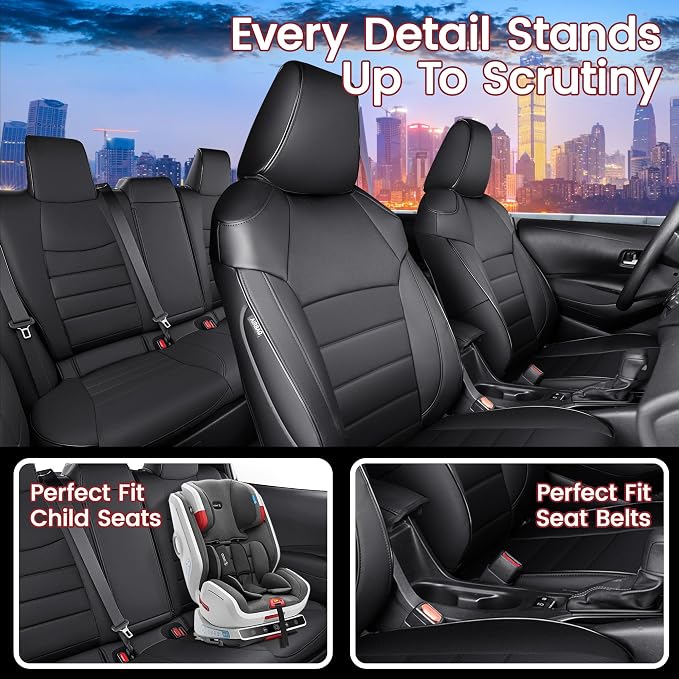 HKZ Custom Fit Corolla Car Seat Cover Full Set for Toyota Corolla 2020 2021 2022 L LE Models - Durable Faux Leather (Black) - Image 6