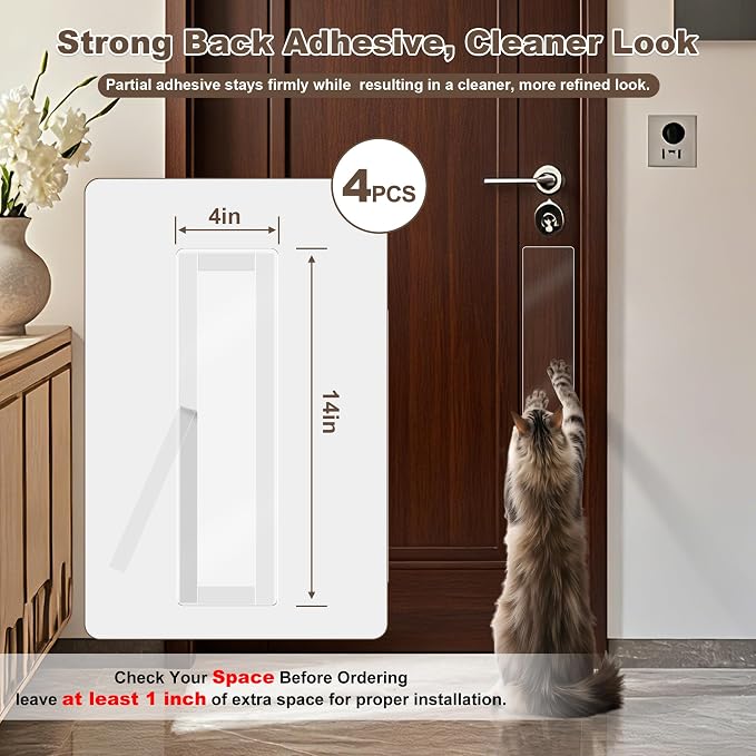 4 PCS 4"x14" Door Scratch Protector Dog, Self-Adhesive, Rounded Corners | Thickened Acrylic Door Protector from Dog Scratching, Anti-Scratch Guard for Dogs & Cats, Clear Protection - Image 3