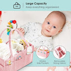 HIPHOP PANDA 2-Pack Diaper Caddy Organizer - Nursery Storage Bin & Car Organizer for Diapers, Wipes, and Baby Essentials - Dual-Color Solid Set (Pink/Oatmeal), Regular Size - Image 4