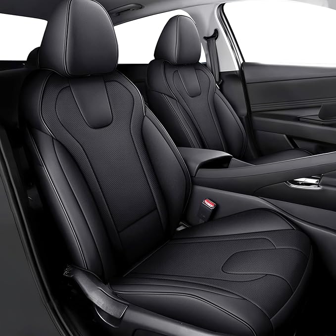 Seat Covers for Hyundai Elantra 2021 2022 2023 2024 2025 2026 | SE SEL/SEL Sport & 2021-2026 Hybrid Blue Customized Faux Leather Car Seat Cover-Full Set Black by AOMSAZTO