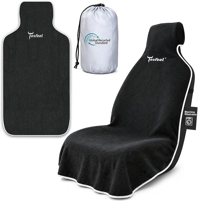 Car Seat Cover Towel 1PCS, 600g Ultra-Thick Absorbent Terry Cloth Seat Protector for Post-Gym Sweat & Beach,Universal Fit for Sedans SUV Trucks,Machine Washable Interior Protection (Black) by TESFEEL