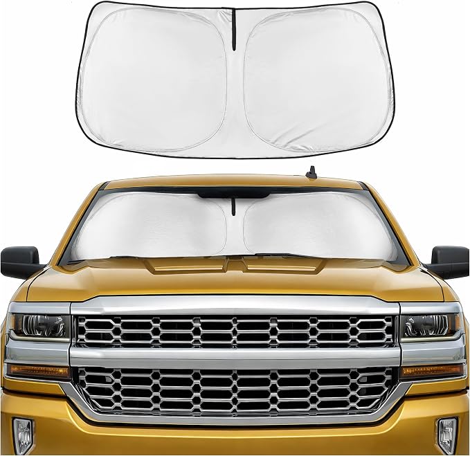 Motor Trend Custom Fit GMC Sierra & Chevy Silverado Windshield Sun Shade - Fits All (2014-2018) Trims - Car Windshield Sunshade Sierra & Silverado Accessories - Automotive Interior Protection by MotorTrend