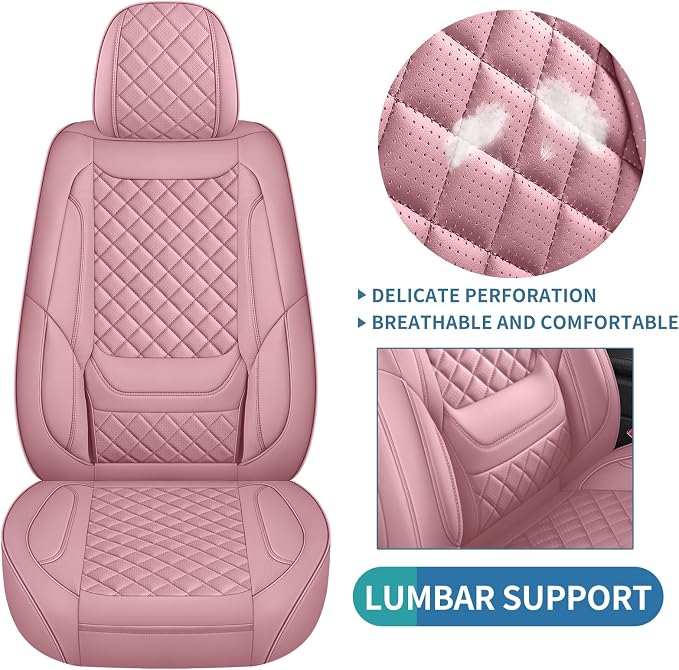 Leather Front Seat Covers for Cars Automotive Seat Protectors | Breathable Waterproof Durable Full Surround & Lumbar Support Design Non-Slip Universal Fit for Most Cars SUV Trucks Van Pink - Image 8
