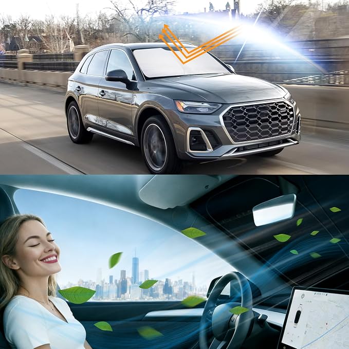 Windshield Sun Shade for 2018-2026 Audi Q5 | Foldable, Full covered for windshield, Block UV Rays, Heat Reduction, Easy to install, Keeps Car Cooler - Image 6