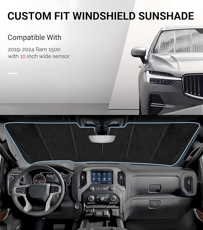 Pigenius Windshield Sun Shade for Ram 1500 2019-2024 with 10 inch Wide Sensor - AstraGuard - Image 2