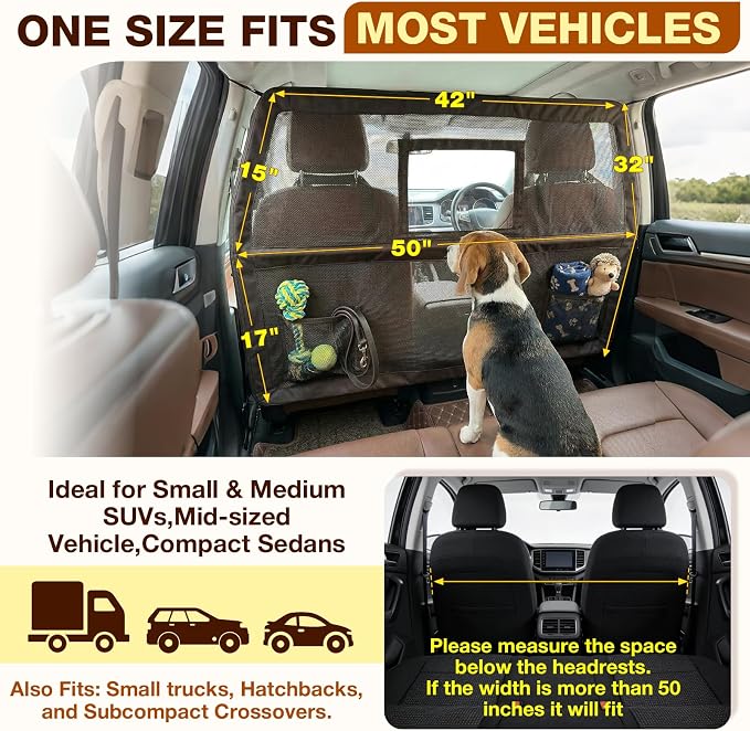 Loyala Dog Car Barriers for SUVs Trucks Cars Adjustable Dog Car Divider Pet Car Barrier for Back Seat Pet Barrier Universal-Fit Safety Travel Accessory 50" W x 56" W x 32" H - Image 2