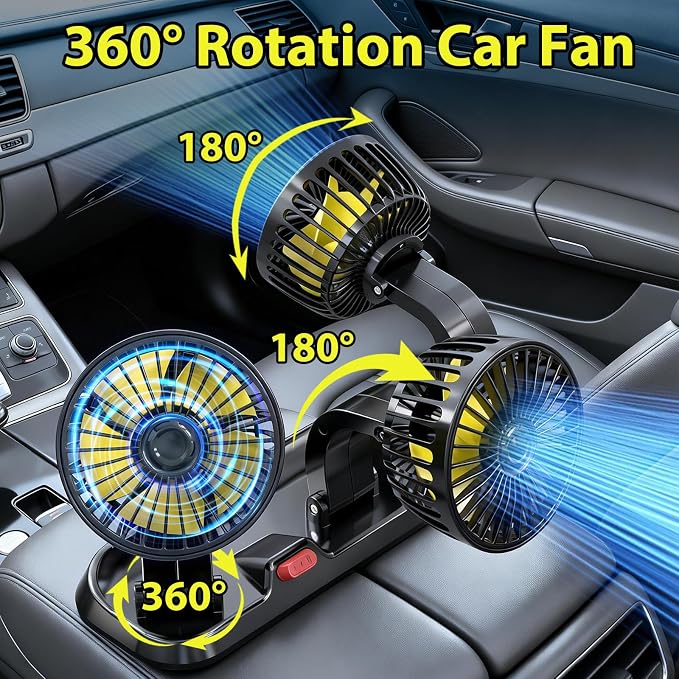 Portable 3-Head Car Cooling Fan, Fans for Vehicles Cars (No Battery) - Image 4