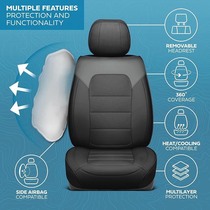 MotorBox Cabin King Slate Ridge Leather Seat Covers for Trucks & Cars | Charcoal and Black Car Seat Covers, Waterproof Leather Seat Covers, Car Accessories, Seat Protector, Universal Fit - Image 4