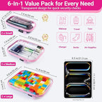 YQBRAO Clear Hard Shell Zipper Cases, 6 Multi-Size Organizers, Pink | Rigid clear shells in three practical sizes organize toiletries, cosmetics, cables, stationery and household essentials - Image 4