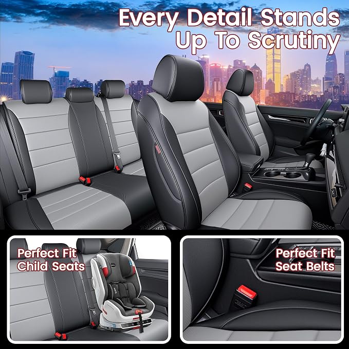 HKZ Custom Fit Civic Seat Cover Full Set for Honda Civic 4 Door Sedan-Only (Sport 2022 2023 2024) & (LX 2022-2026),5-Seats Full Set,Leather Seat Protector(Grey) - Image 7